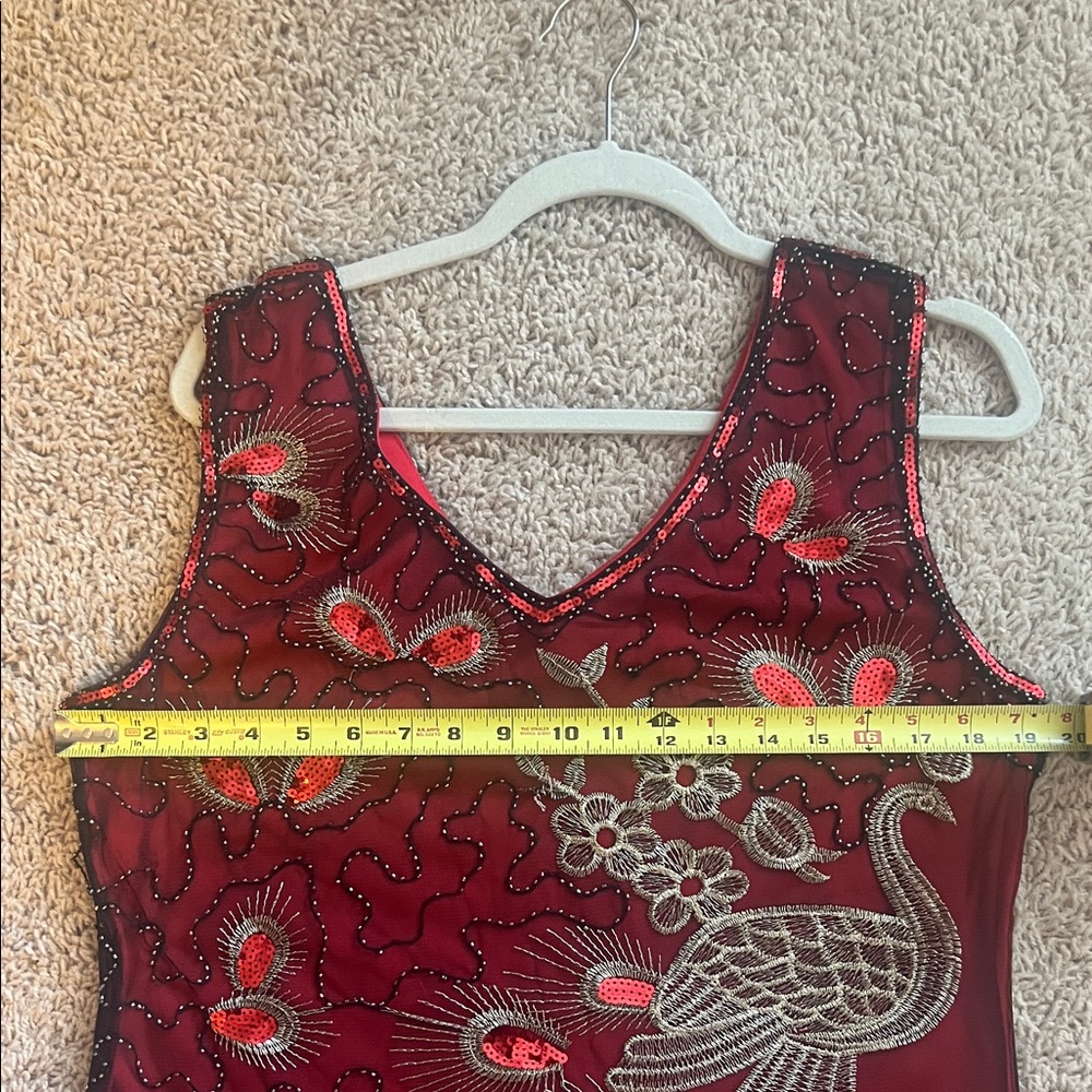 Elegant Red and Black Peacock flapper Dress - Picture 5 of 9